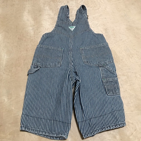 OshKosh B’gosh Vestbak Overall Denim Stripe Size 12 Months Baby - Picture 2 of 10